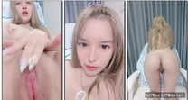 小白-有點像混血嗲嗲萌妹，全身粉嫩尖尖奶頭美乳，小逼無毛非常粉，跪著翹起美臀，振動棒磨蹭出水