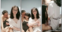 眼鏡幸福老哥，淫亂雙飛大奶妹，交叉舌吻雙女舔屌，騎乘抽插揉捏奶子，打樁機猛操屁股