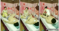 美容養生會館享受的大哥勾搭黑絲女技師玩起了雙飛，一個給舔乳頭一個給舔雞巴好刺激，輪草抽插高潮不斷浪叫