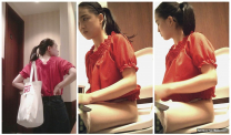 六月新流出商場女廁多角度偷拍幾個美女噓噓挎著環保購物袋紅衣美眉樣子非常可愛