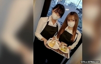 咖啡服務員黑髮巨乳3P...